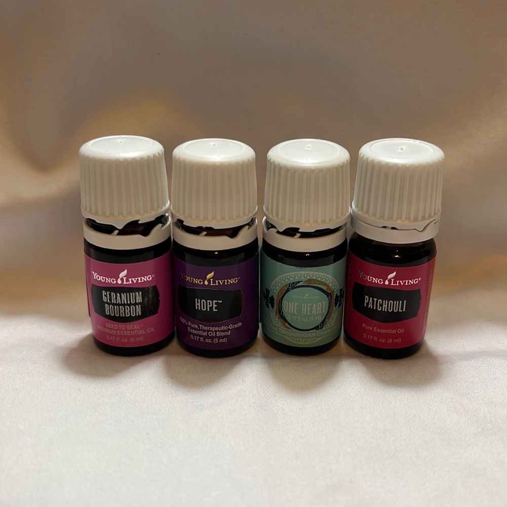 Hope (3/4) One Heart (3/4 )Geranium Bourbon (3/4) Patchouli (new, unopened)